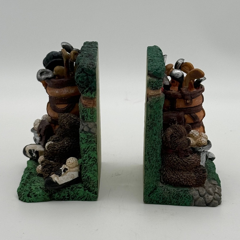 Vintage Golf Teddy Bear Bookends Resin Golf Bag Clubs Office Decor Set of 2